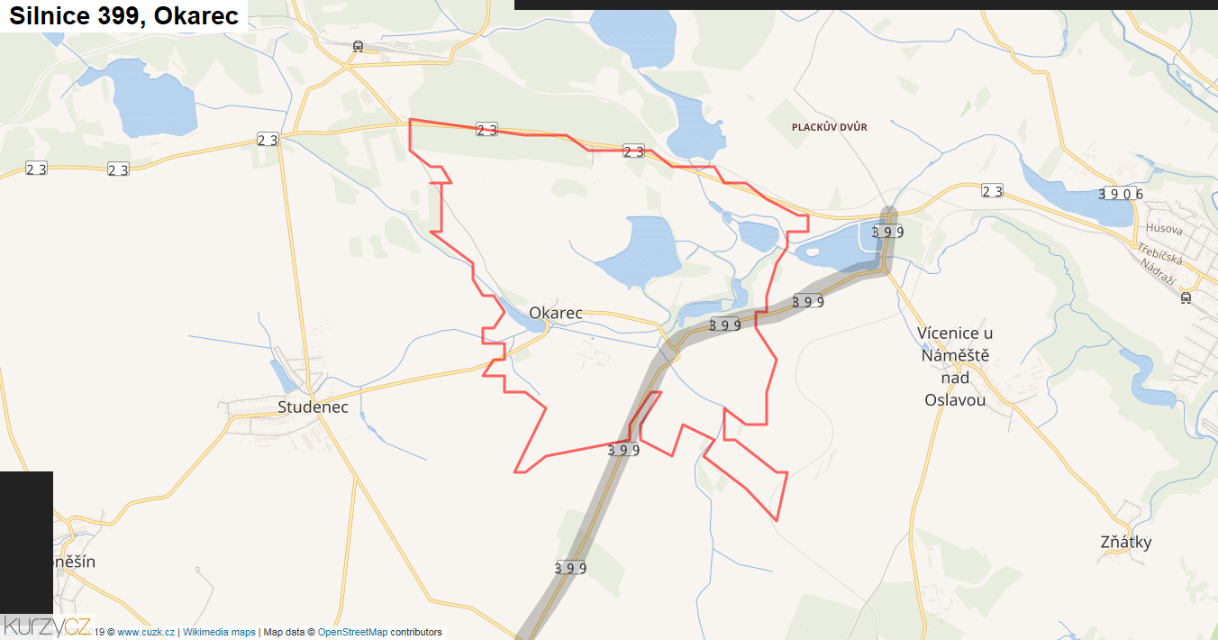 Okarec, Silnice 399 - Mapa