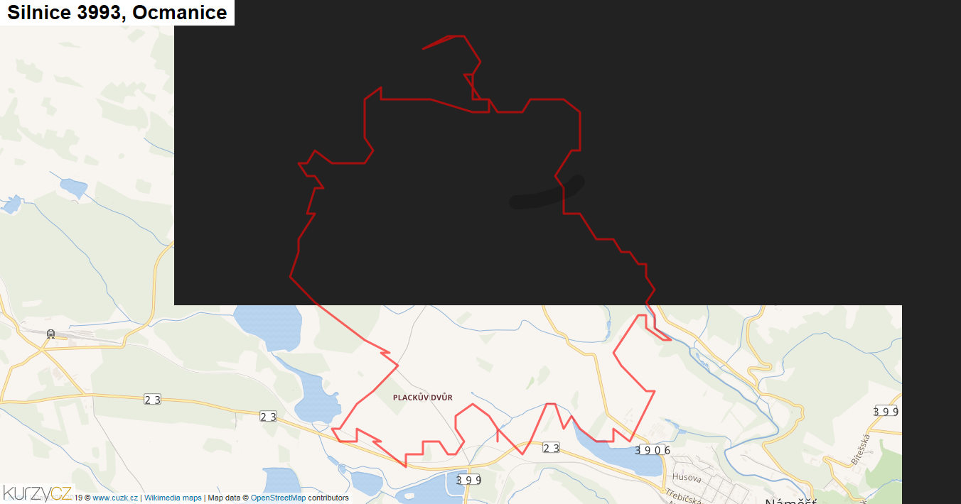 Ocmanice, Silnice 3993 - Mapa
