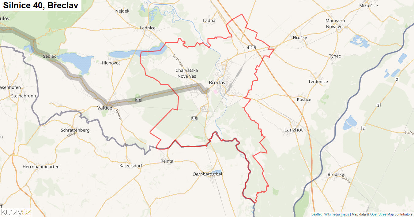 Břeclav, Silnice 40 - Mapa