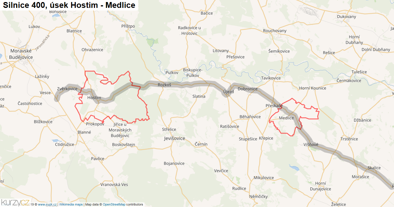 Úsek Hostim - Medlice, Silnice 400 - Mapa
