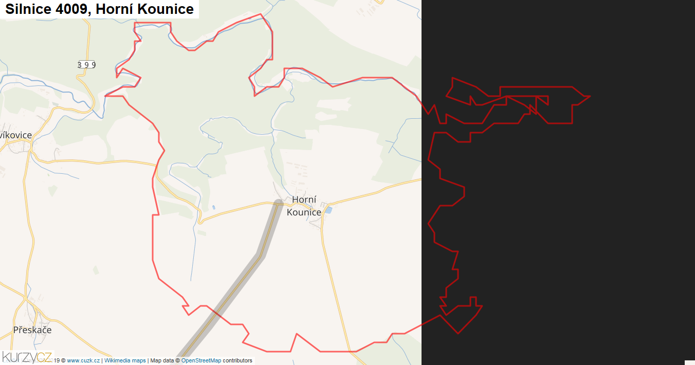 Horní Kounice, Silnice 4009 - Mapa
