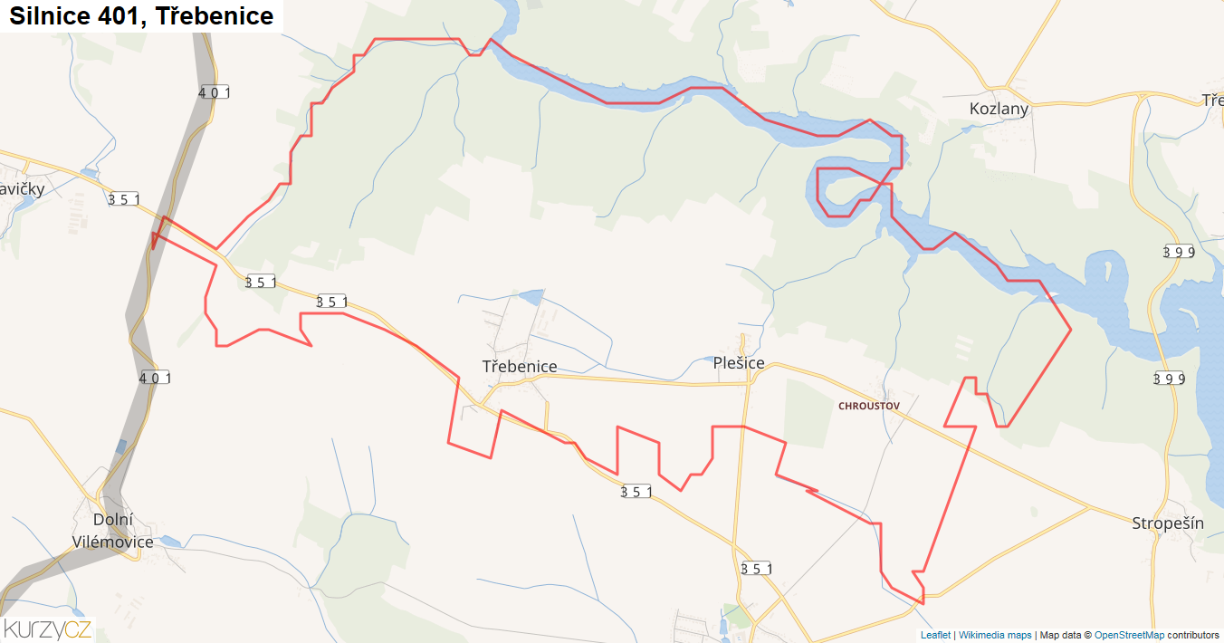 Třebenice, Silnice 401 - Mapa