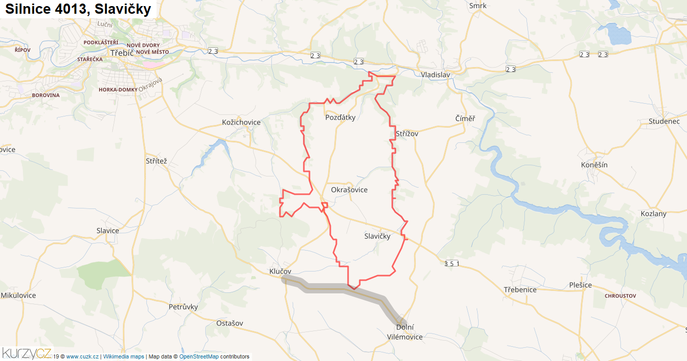 Slavičky, Silnice 4013 - Mapa