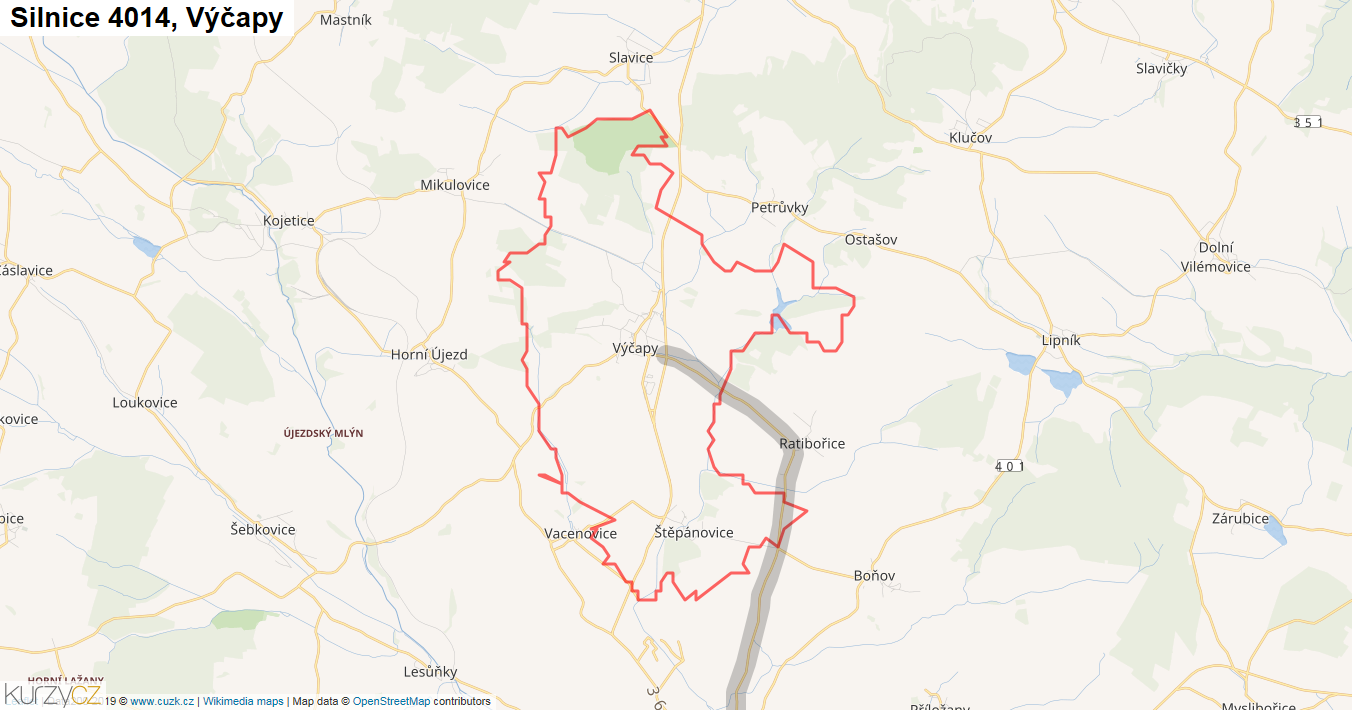 Výčapy, Silnice 4014 - Mapa