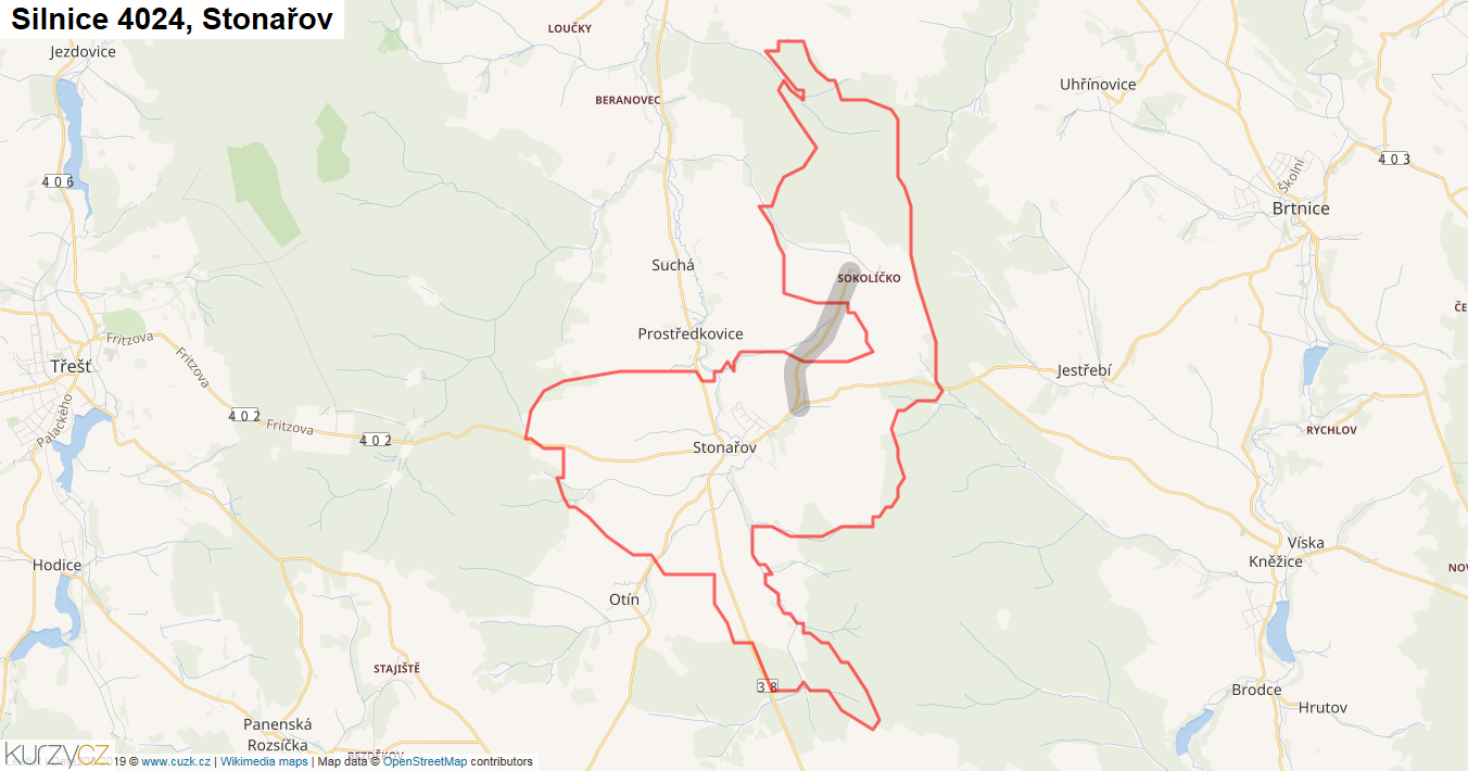 Stonařov, Silnice 4024 - Mapa