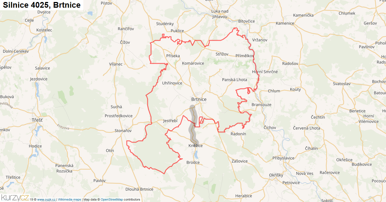 Brtnice, Silnice 4025 - Mapa