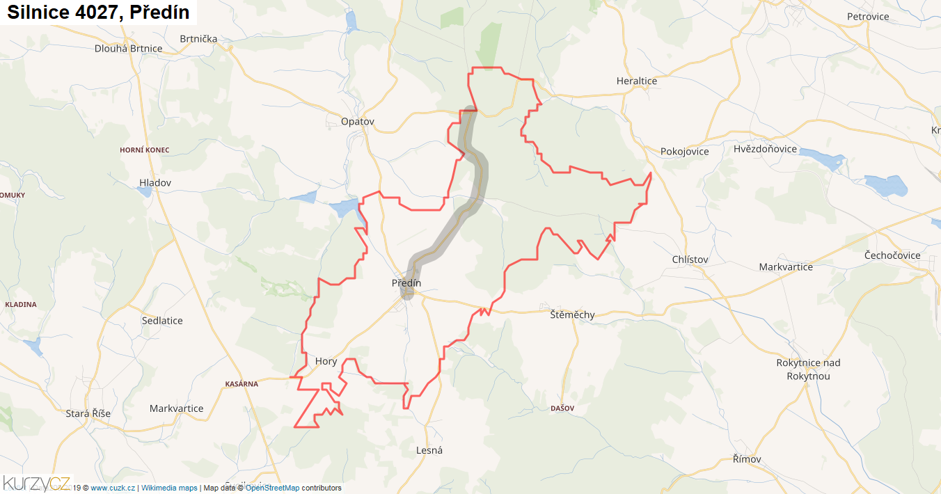 Předín, Silnice 4027 - Mapa