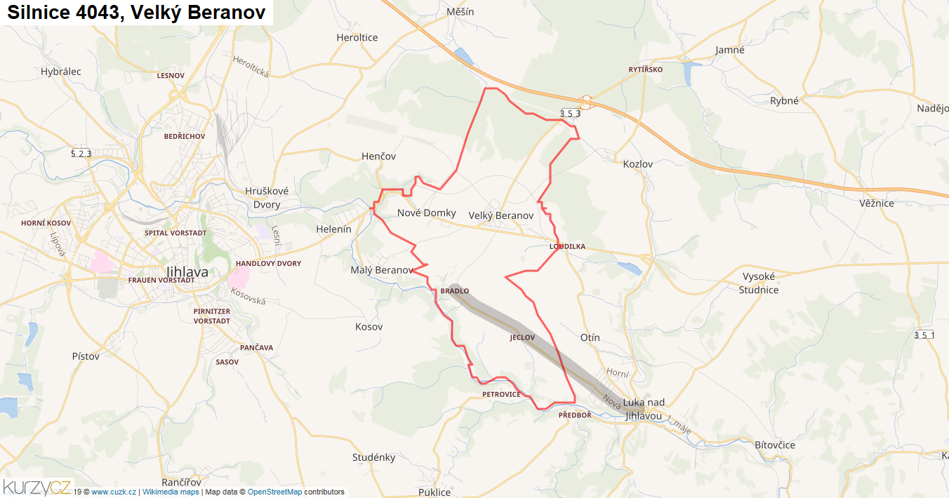 Velký Beranov, Silnice 4043 - Mapa