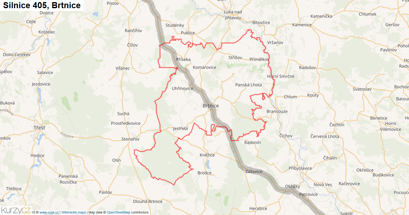 Brtnice, Silnice 405 - Mapa