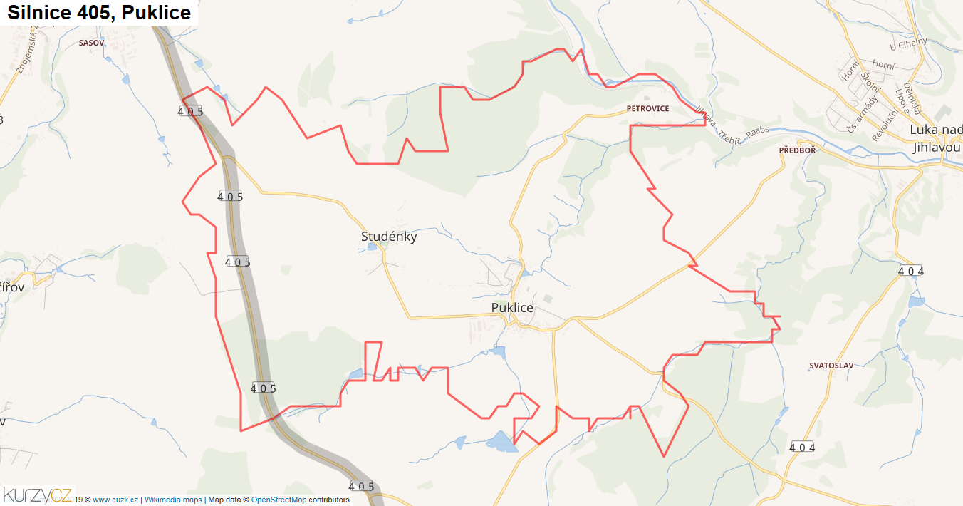 Puklice, Silnice 405 - Mapa