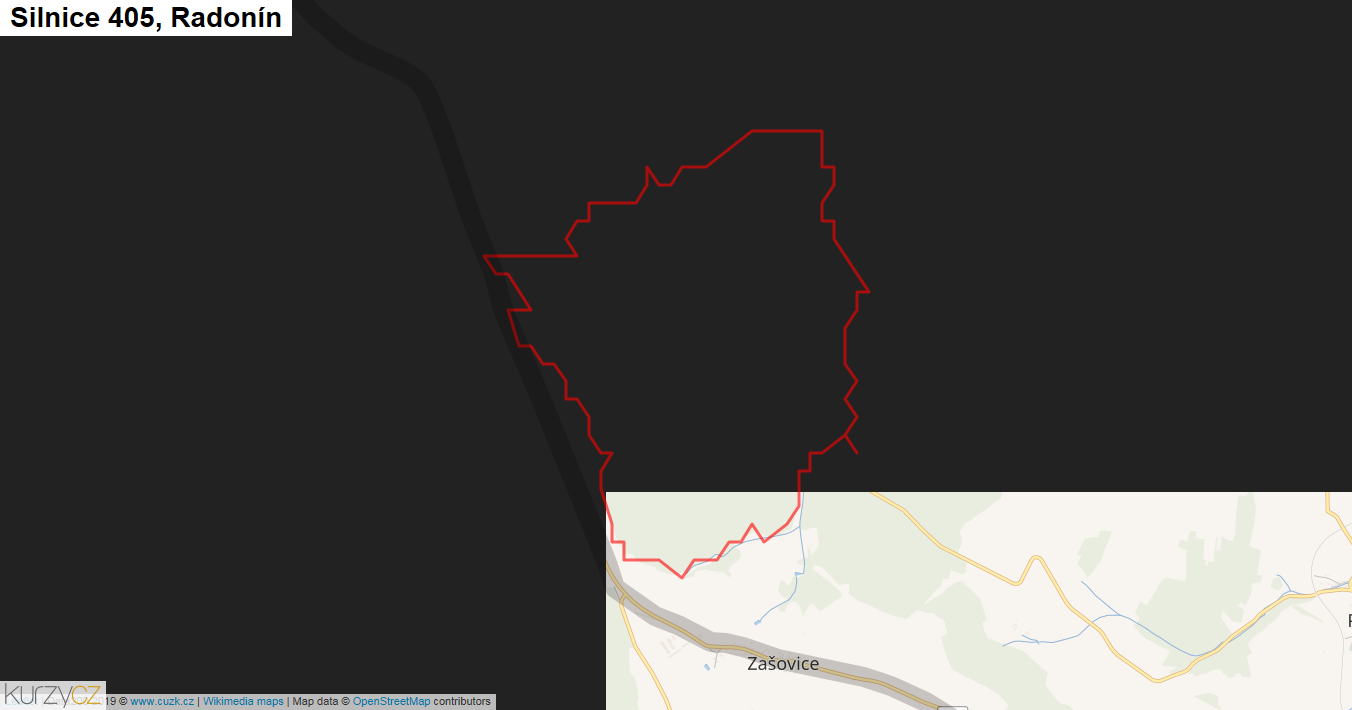 Radonín, Silnice 405 - Mapa