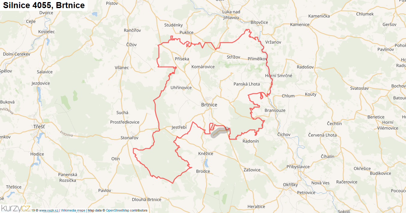 Brtnice, Silnice 4055 - Mapa