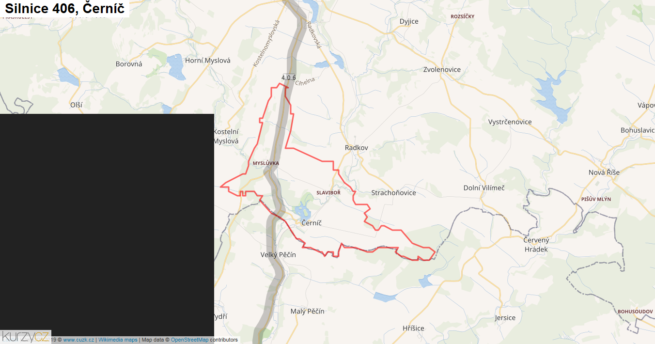Černíč, Silnice 406 - Mapa
