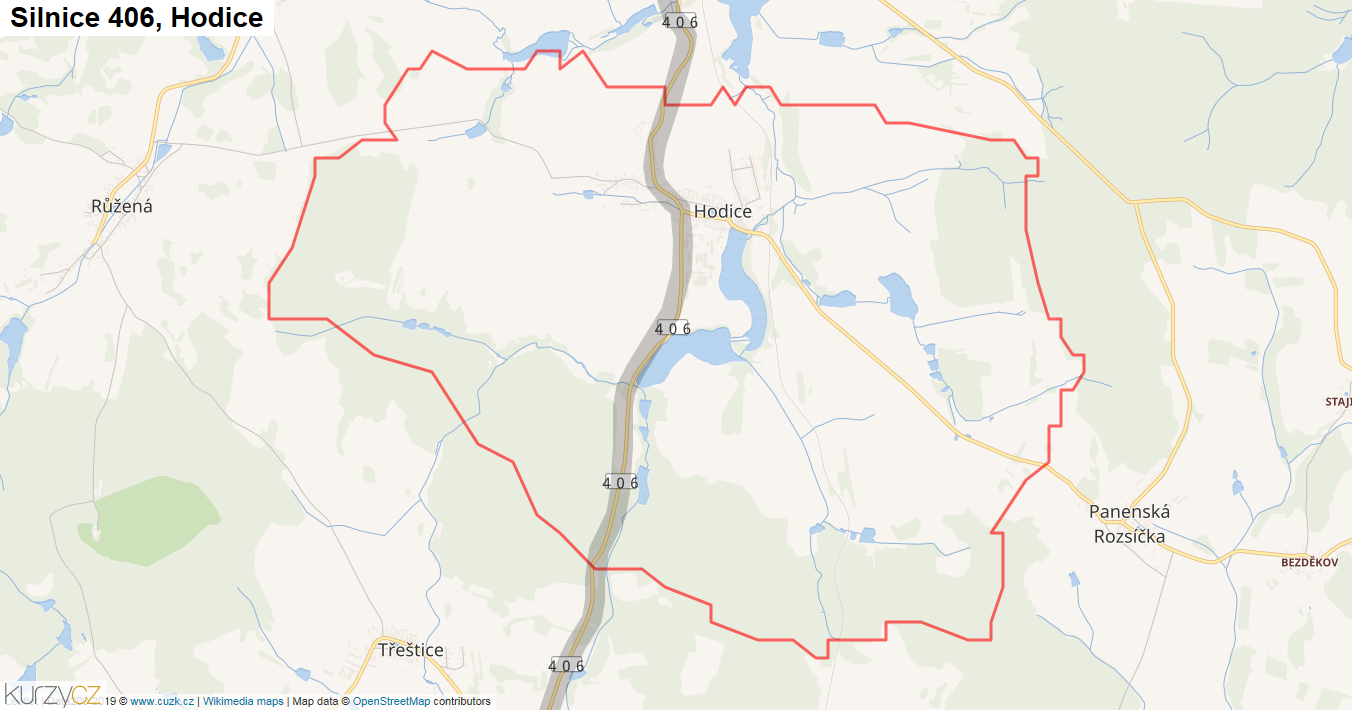 Hodice, Silnice 406 - Mapa