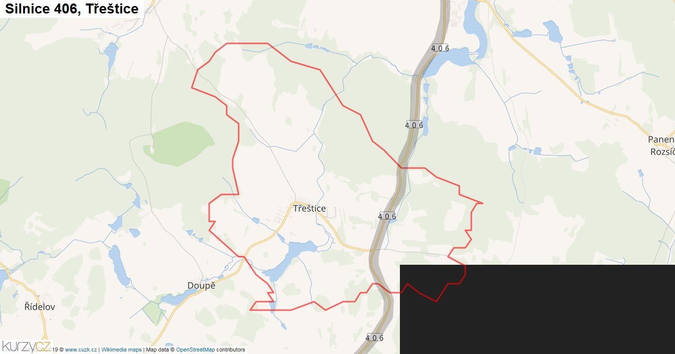 Třeštice, Silnice 406 - Mapa