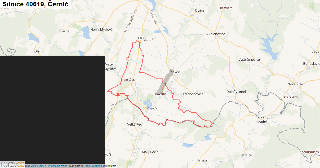Černíč, Silnice 40619 - Mapa