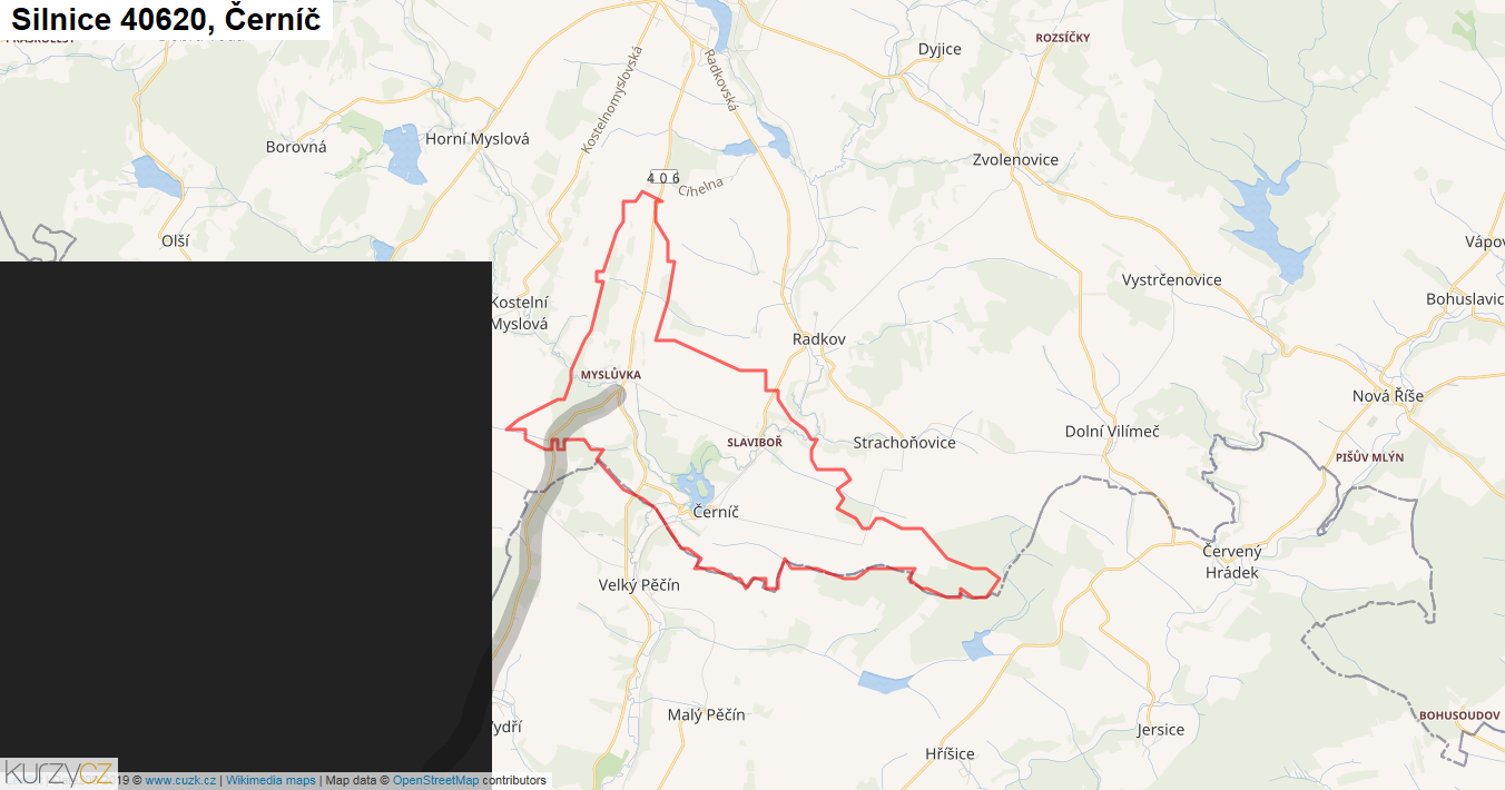 Černíč, Silnice 40620 - Mapa