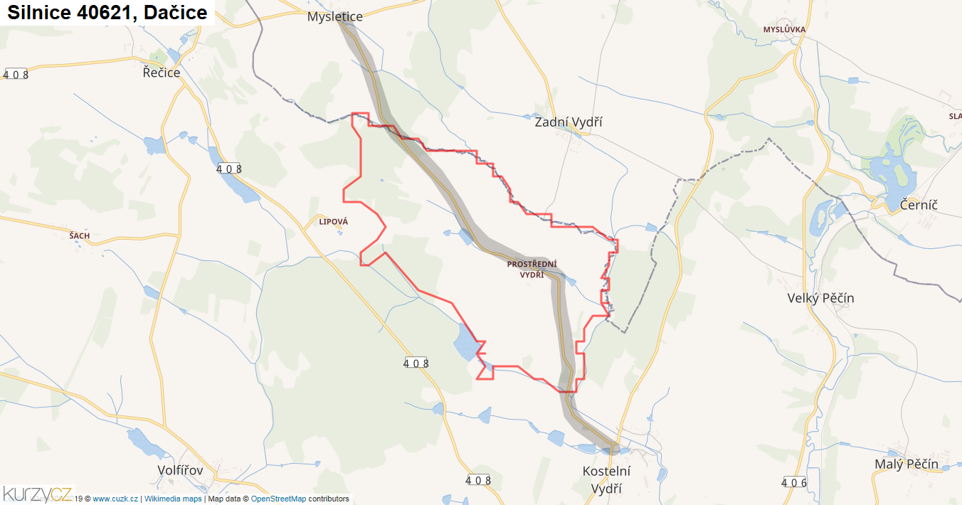 Dačice, Silnice 40621 - Mapa
