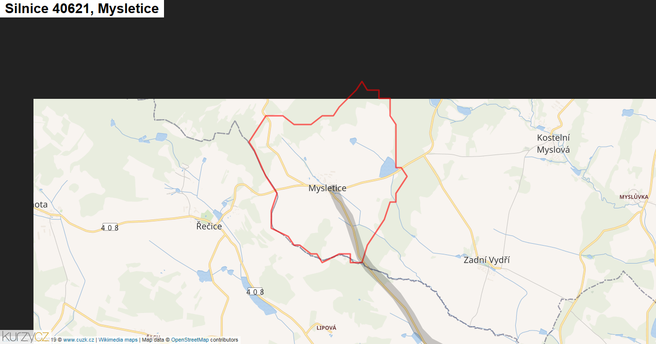 Mysletice, Silnice 40621 - Mapa