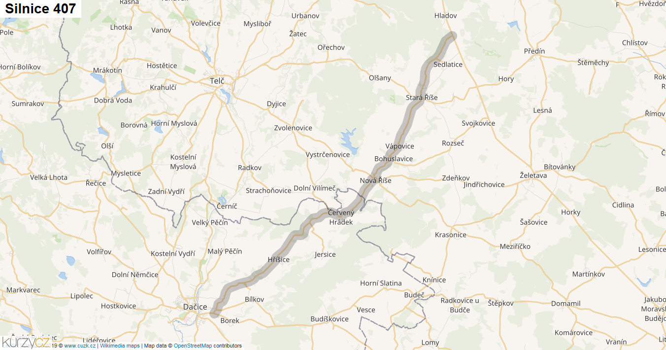 Silnice 407 - mapa Silnice 407