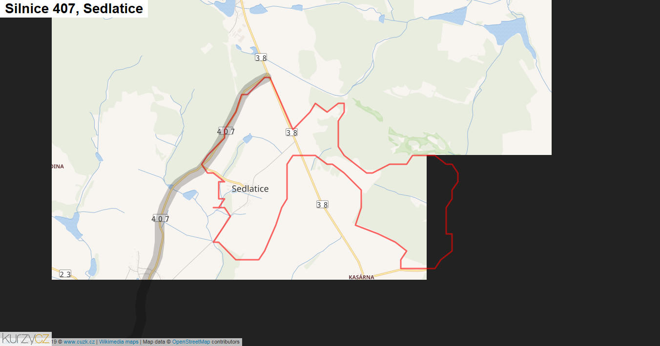 Sedlatice, Silnice 407 - Mapa