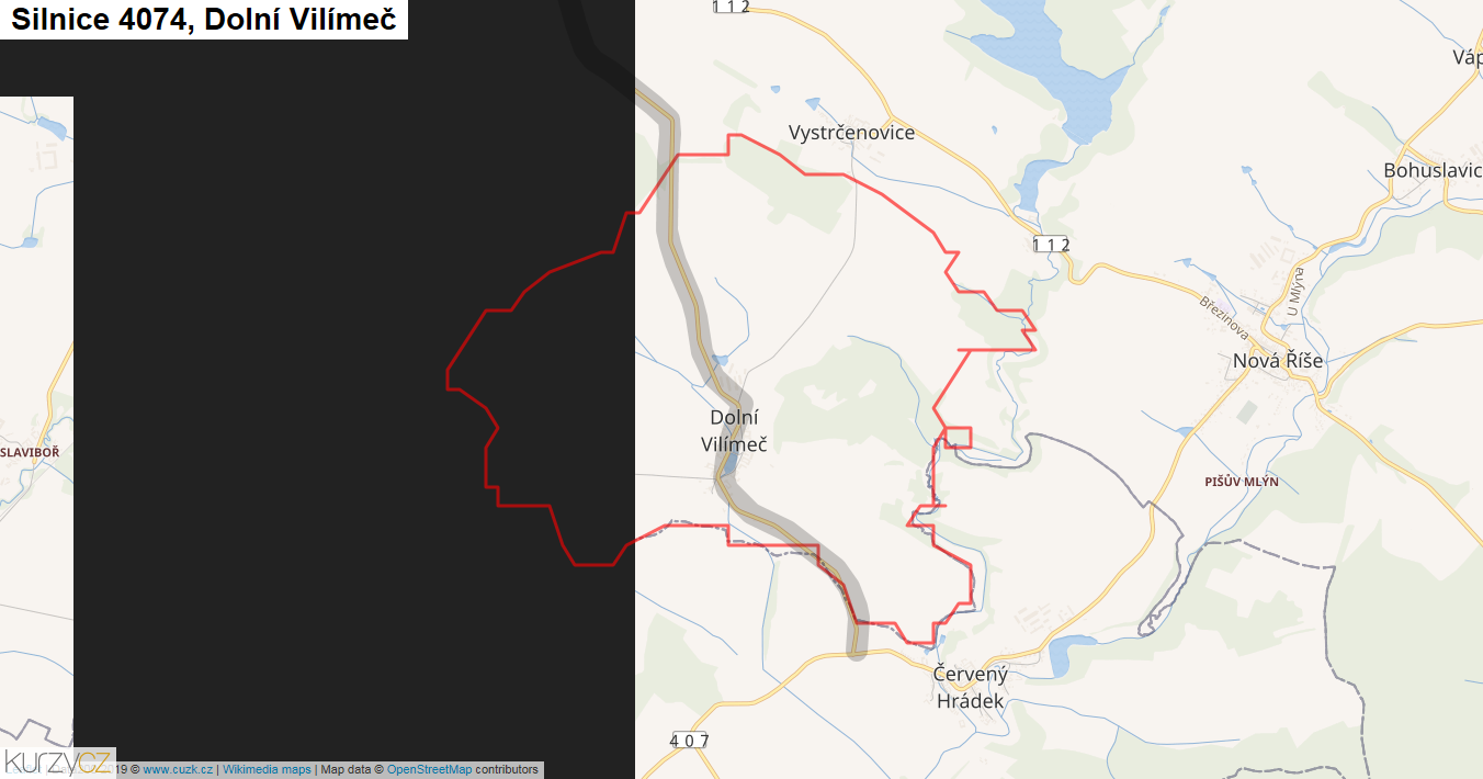 Dolní Vilímeč, Silnice 4074 - Mapa