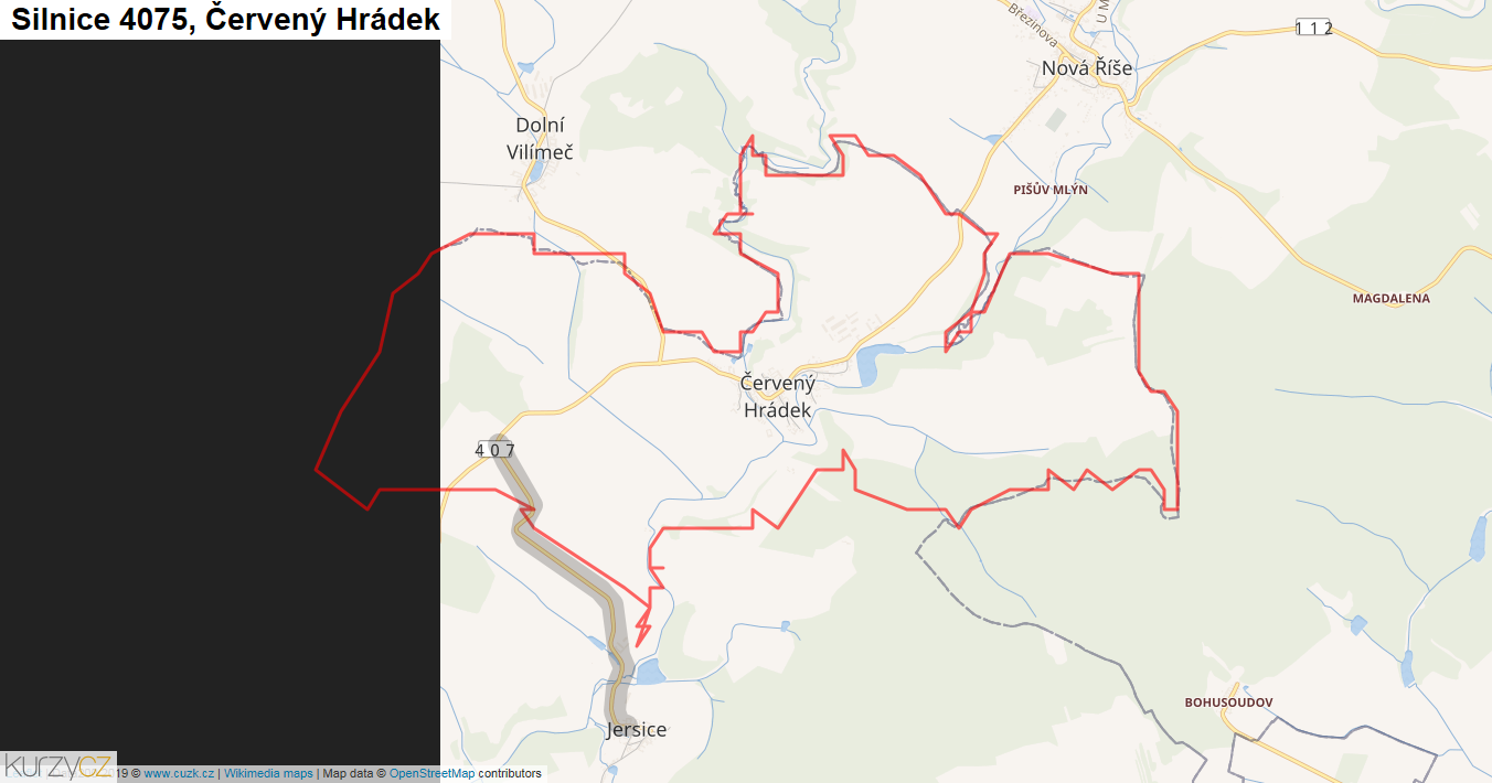 Červený Hrádek, Silnice 4075 - Mapa