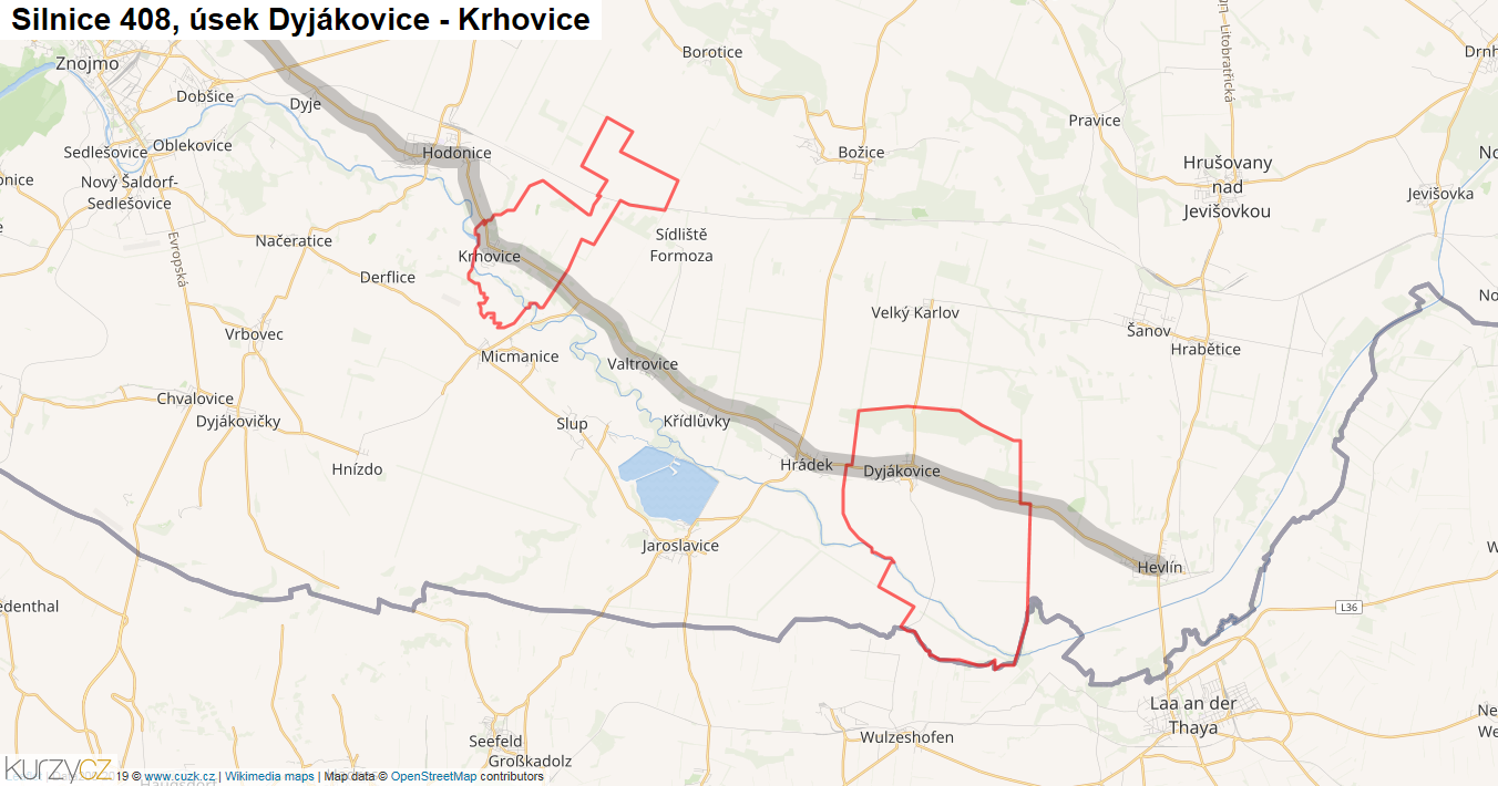 Úsek Dyjákovice - Krhovice, Silnice 408 - Mapa