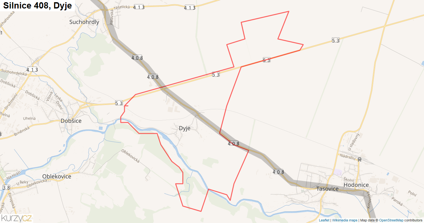 Dyje, Silnice 408 - Mapa