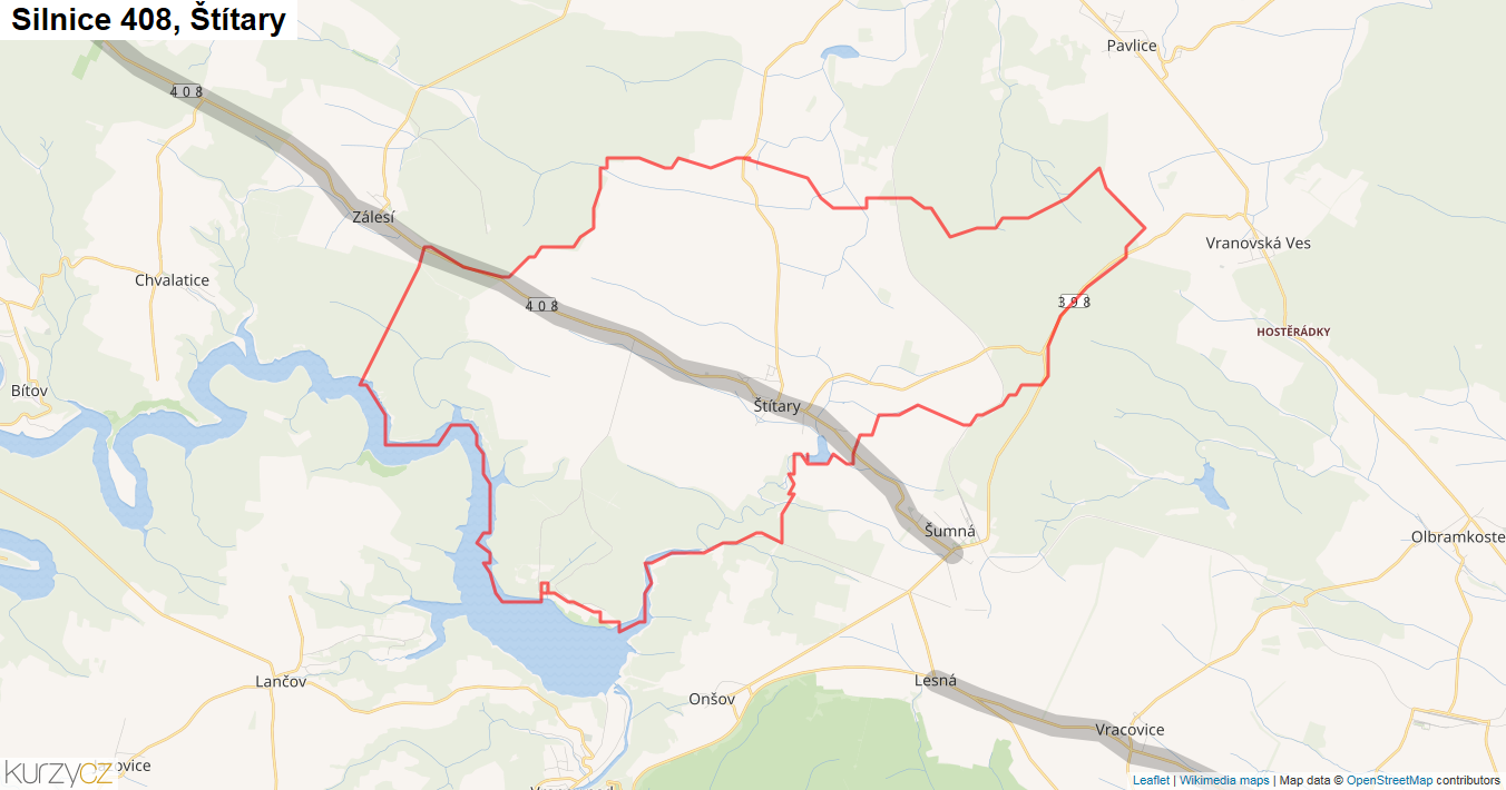 Štítary, Silnice 408 - Mapa