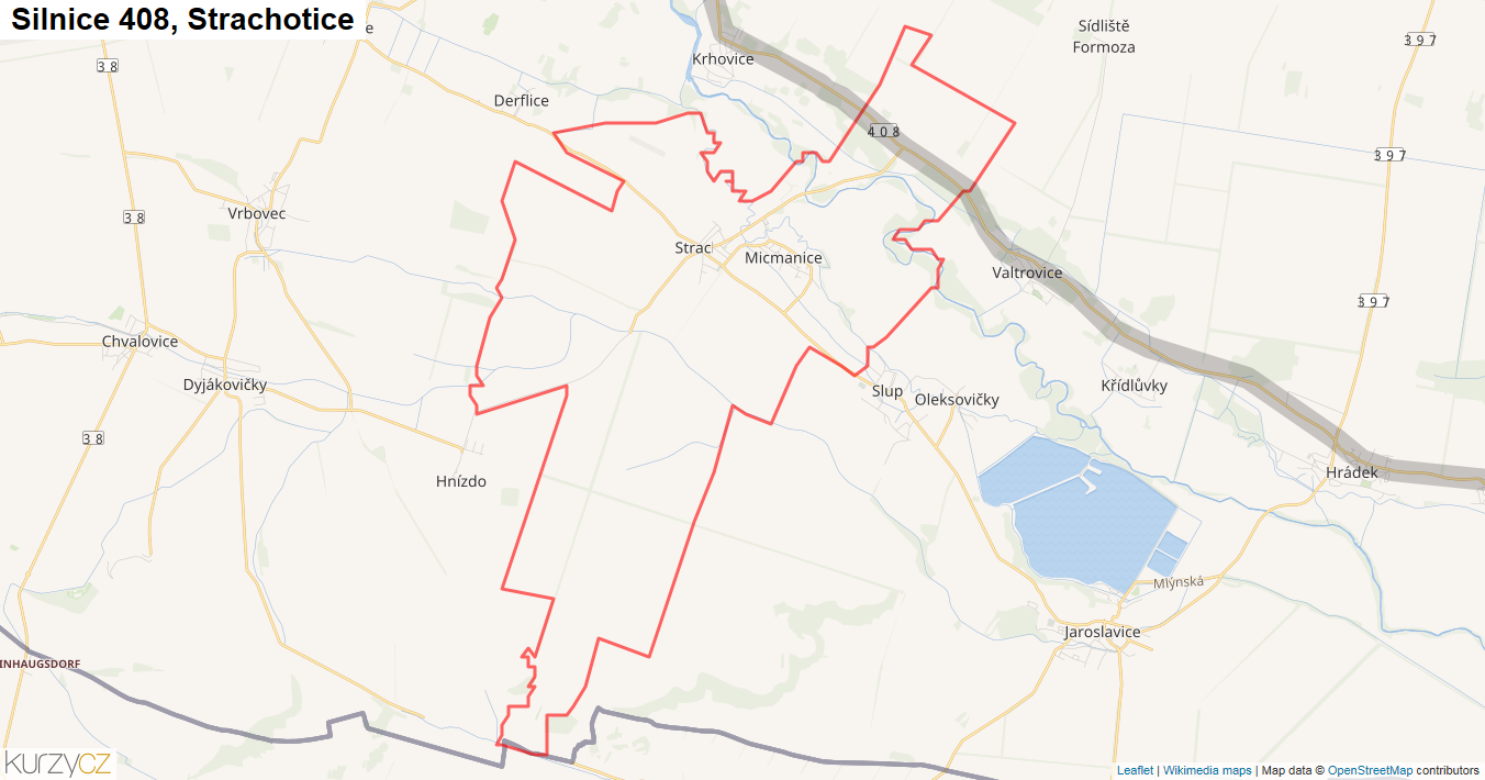 Strachotice, Silnice 408 - Mapa
