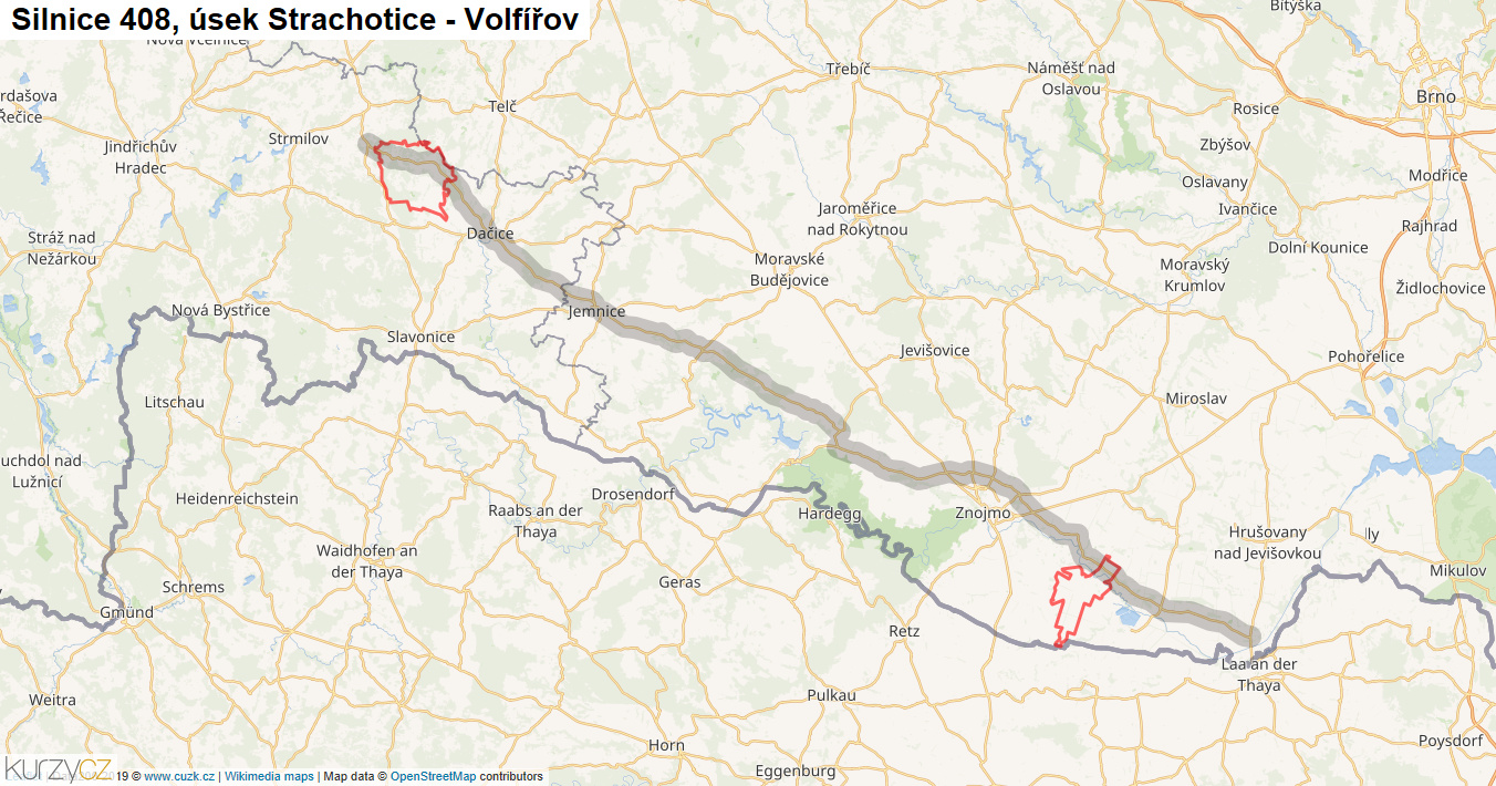 Úsek Strachotice - Volfířov, Silnice 408 - Mapa