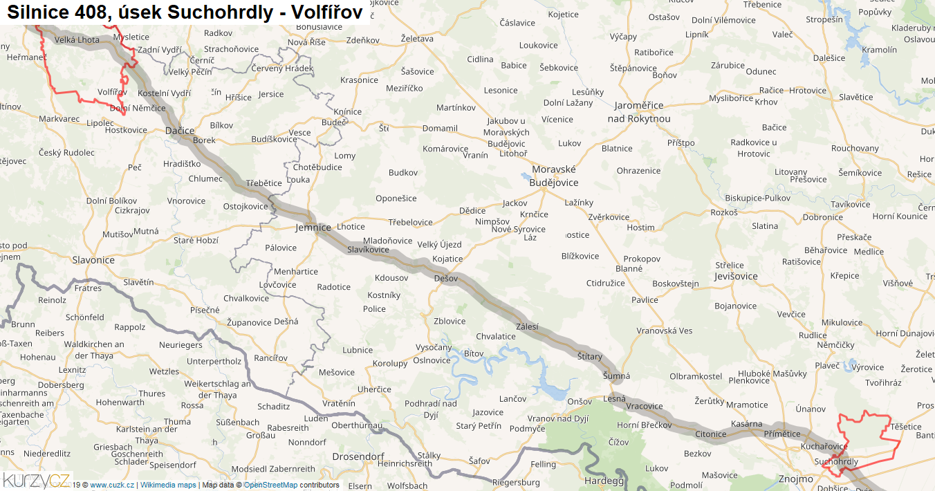 Úsek Suchohrdly - Volfířov, Silnice 408 - Mapa