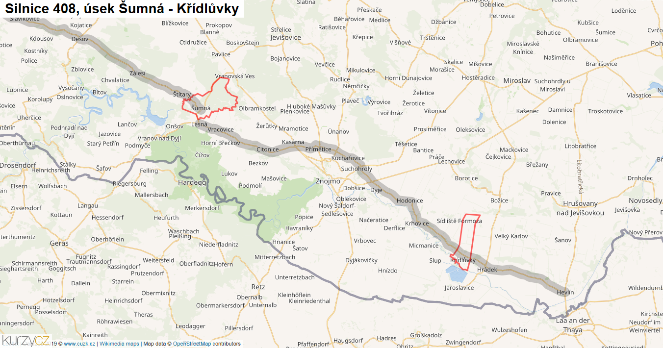 Úsek Šumná - Křídlůvky, Silnice 408 - Mapa
