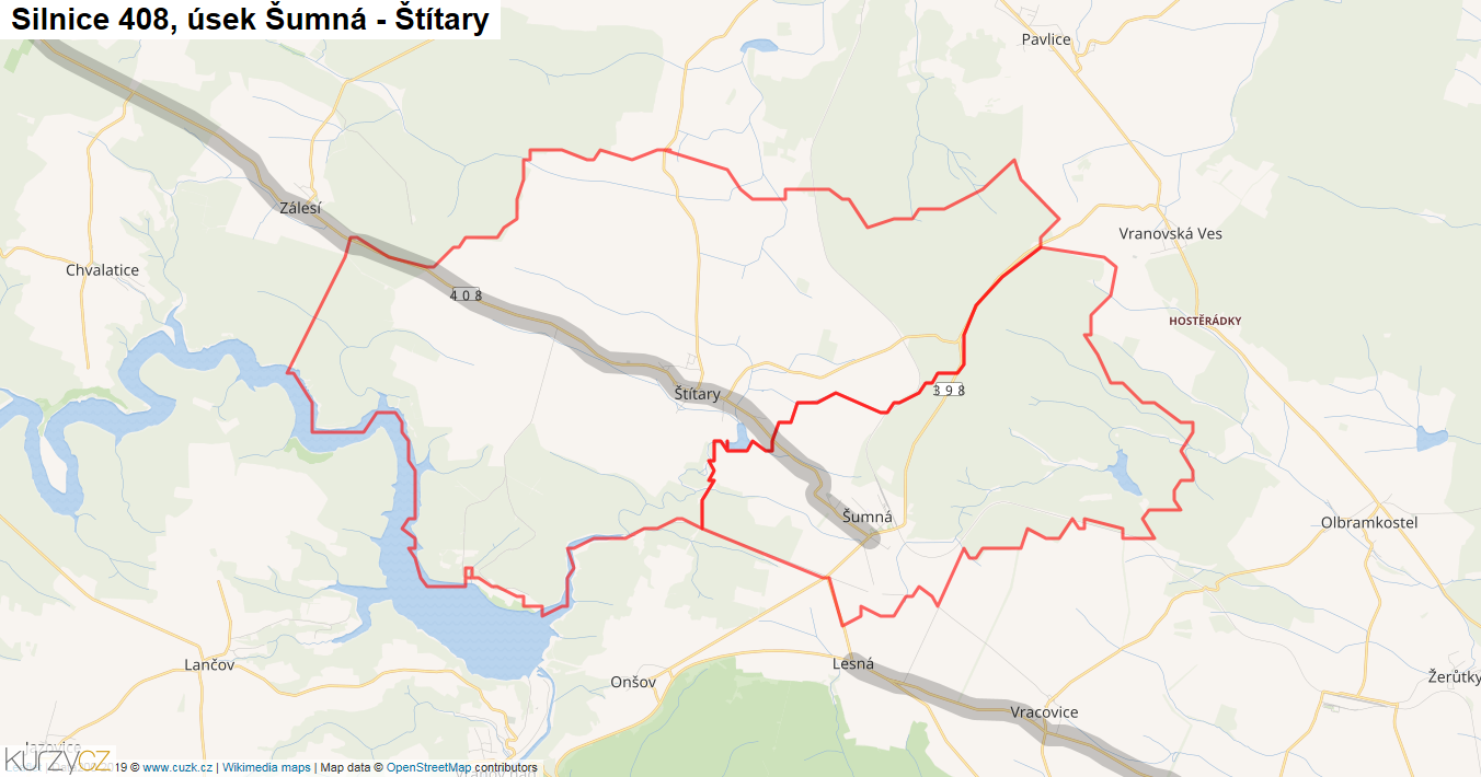 Úsek Šumná - Štítary, Silnice 408 - Mapa