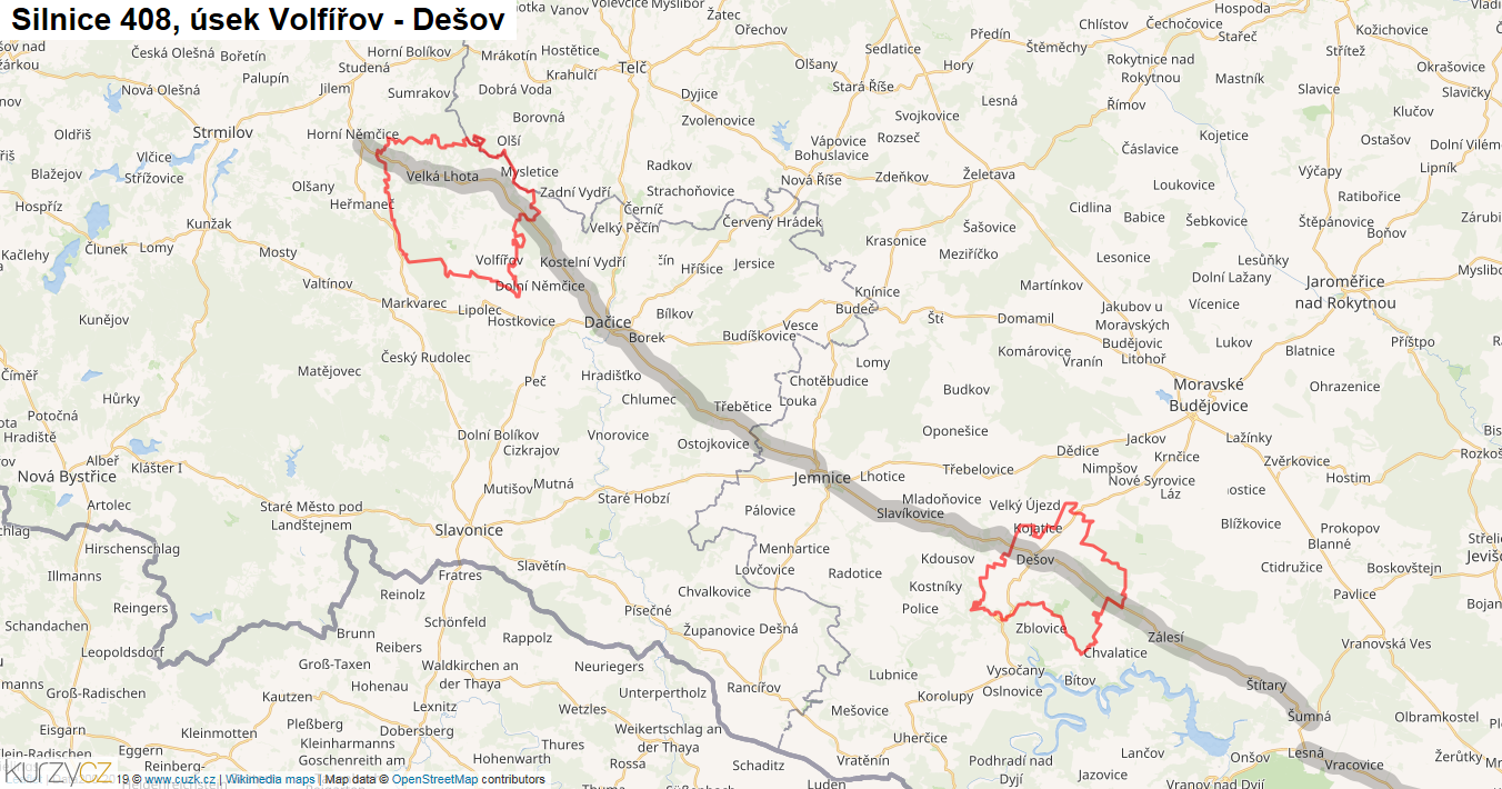 Úsek Volfířov - Dešov, Silnice 408 - Mapa