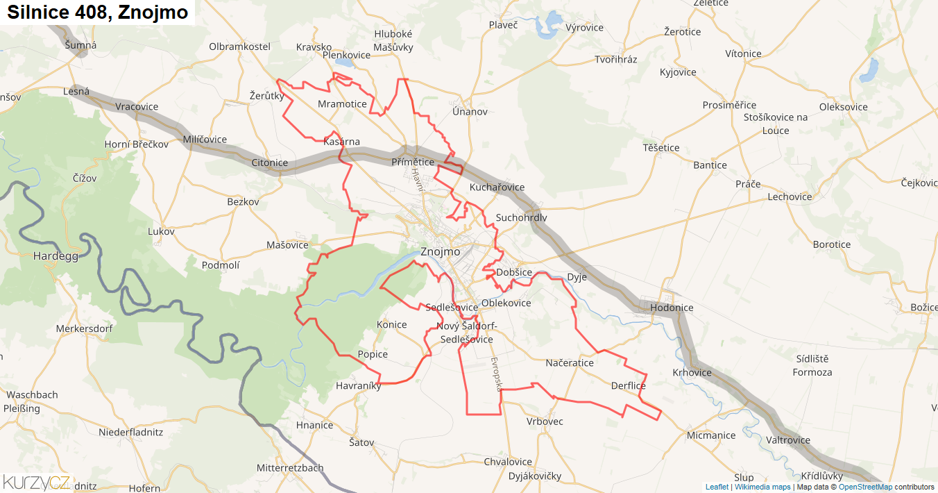 Znojmo, Silnice 408 - Mapa