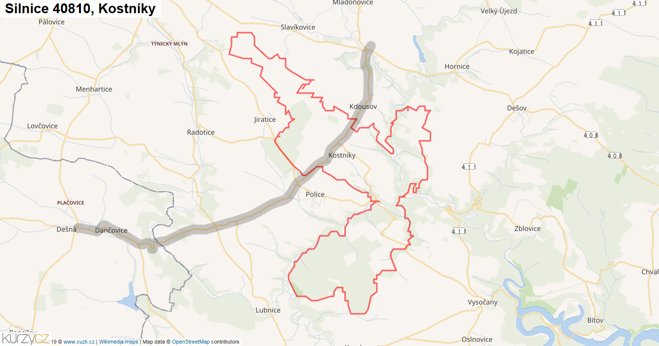 Kostníky, Silnice 40810 - Mapa