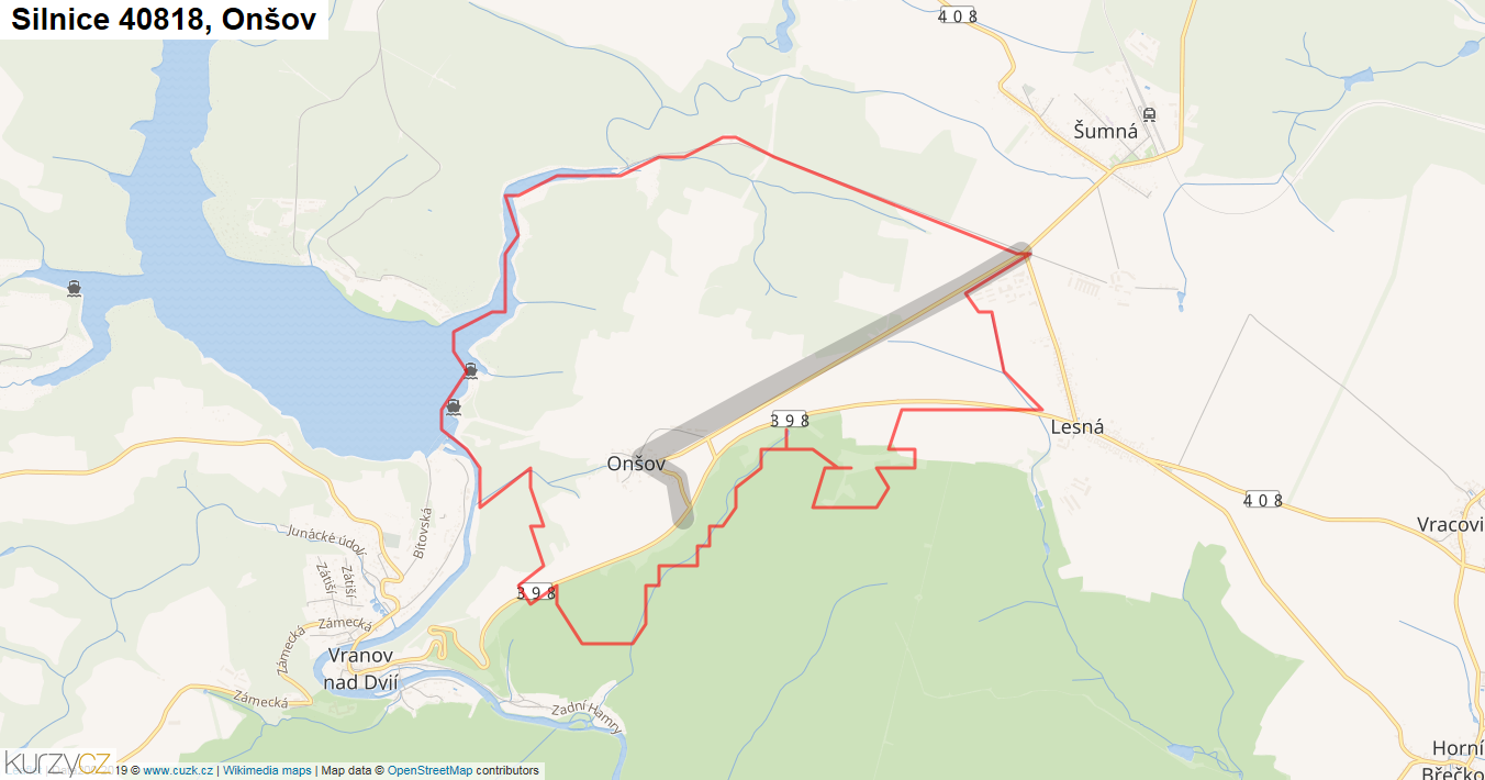 Onšov, Silnice 40818 - Mapa