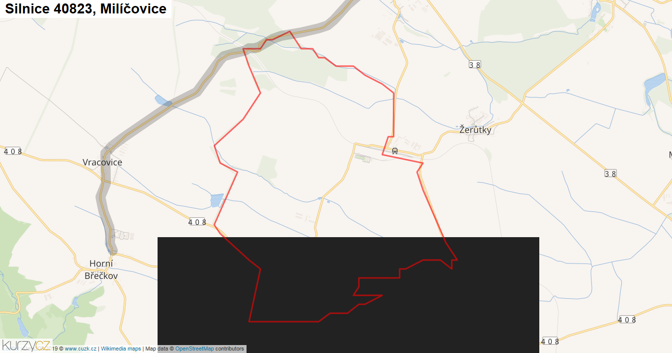 Milíčovice, Silnice 40823 - Mapa