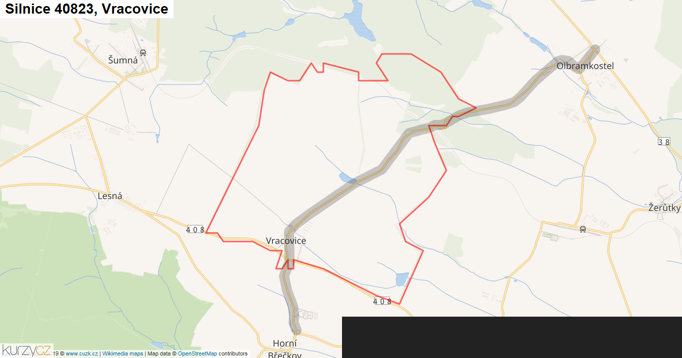 Vracovice, Silnice 40823 - Mapa