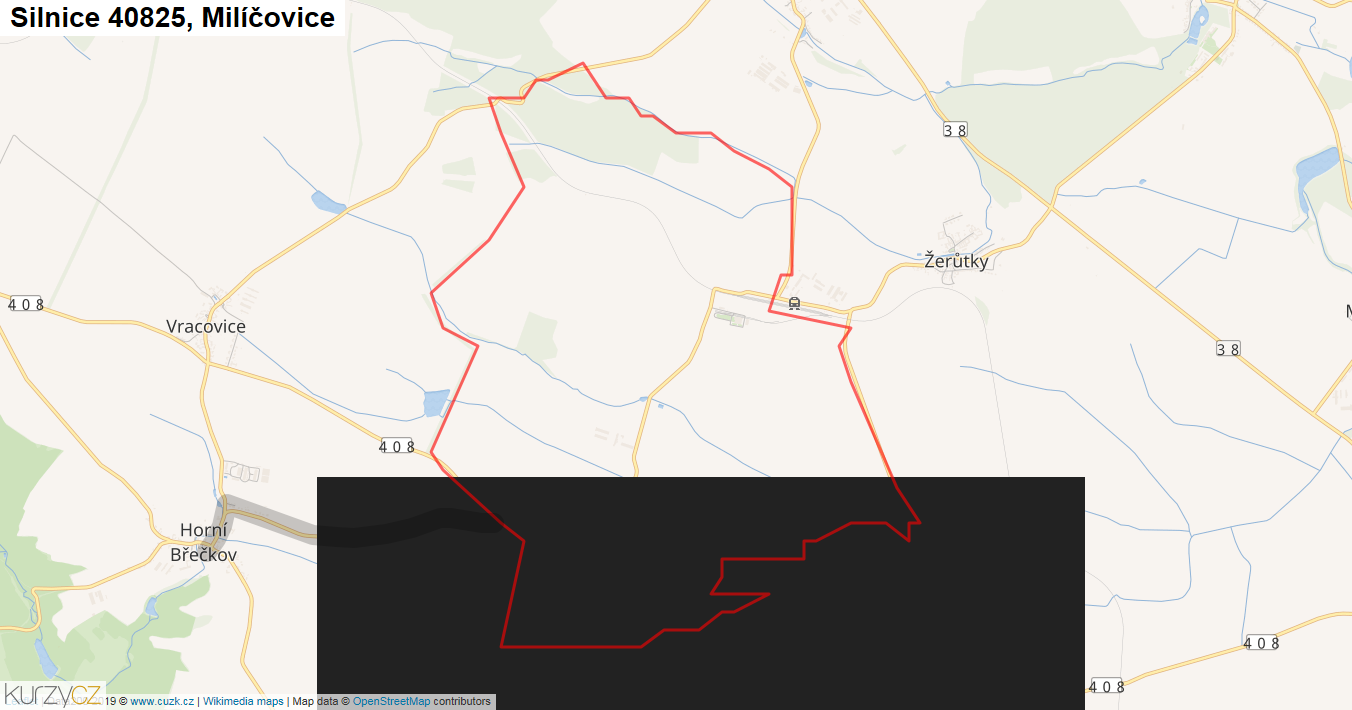 Milíčovice, Silnice 40825 - Mapa