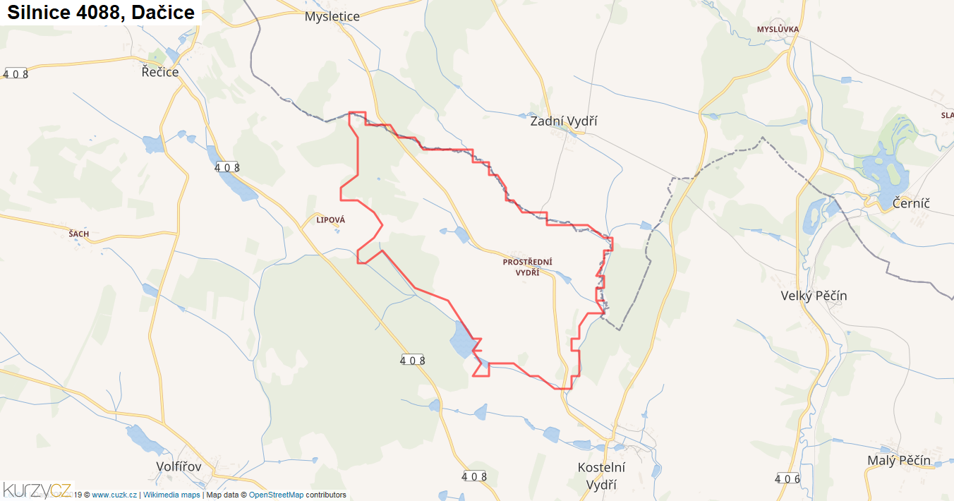 Dačice, Silnice 4088 - Mapa