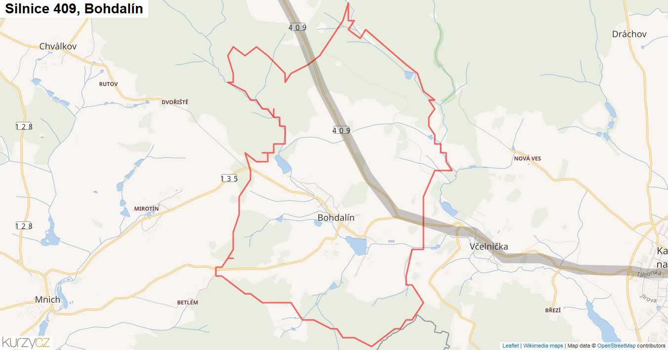 Bohdalín, Silnice 409 - Mapa