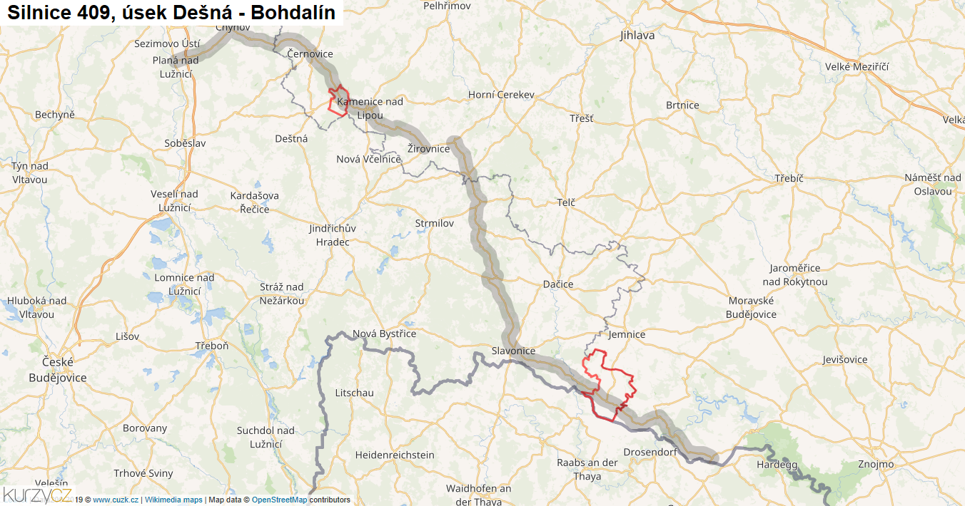 Úsek Dešná - Bohdalín, Silnice 409 - Mapa
