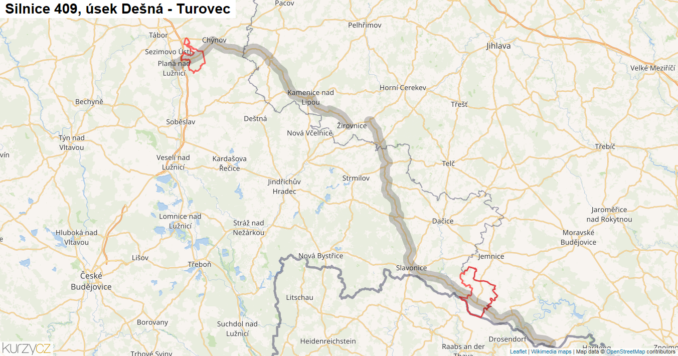 Úsek Dešná - Turovec, Silnice 409 - Mapa