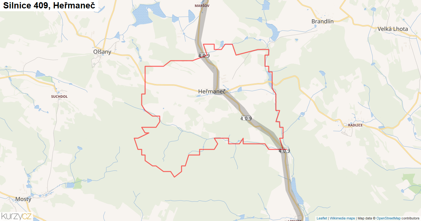 Heřmaneč, Silnice 409 - Mapa