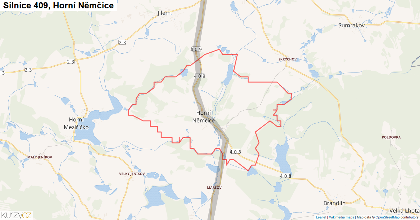 Horní Němčice, Silnice 409 - Mapa