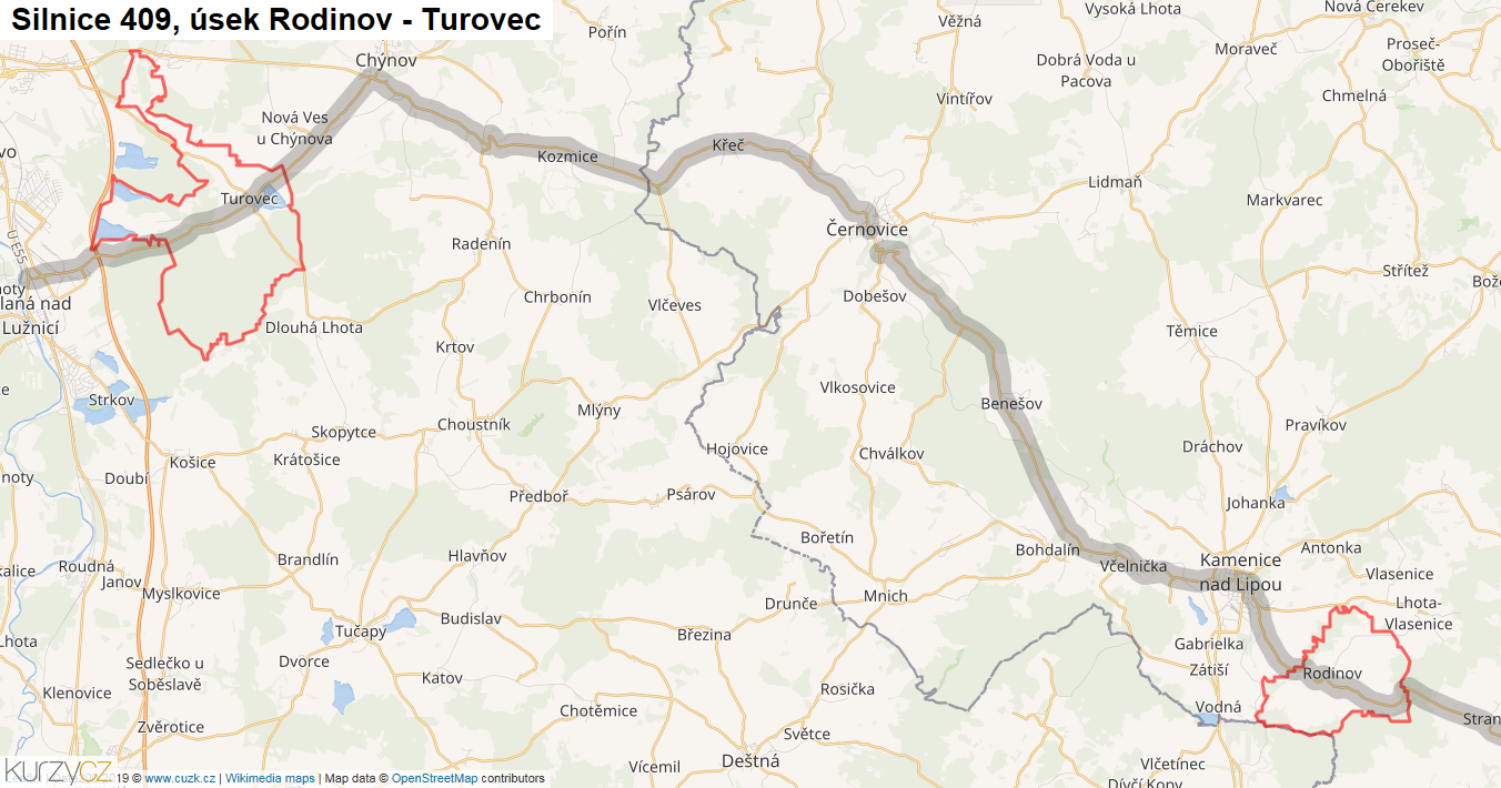 Úsek Rodinov - Turovec, Silnice 409 - Mapa