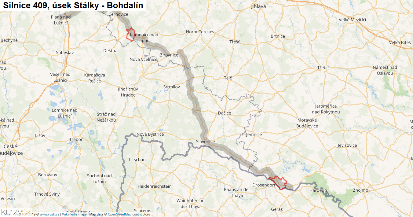 Úsek Stálky - Bohdalín, Silnice 409 - Mapa